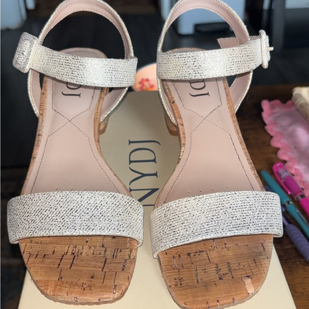 NYDJ Light-Gold Nappa Heels with Adjustable Ankle Strap